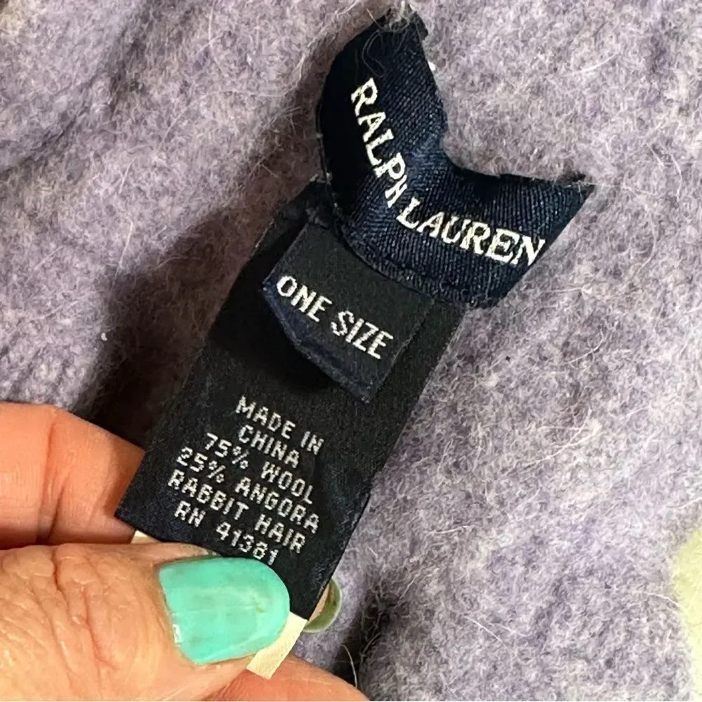 Ralph Lauren Purple Knit Scarf with Ruffled Edges